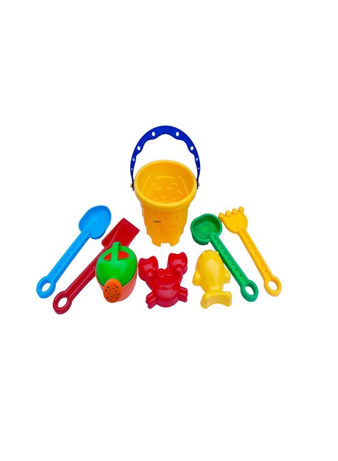 GoldiMec Beach Fun Toy Sand Castle Building Plastic Beach Toy Set for Kids | Activity Playset and Gardening Tool with Bucket | Sand Beach Toys,Outdoor Kids Sand Toys (Pack of 8 pcs) - Image 1